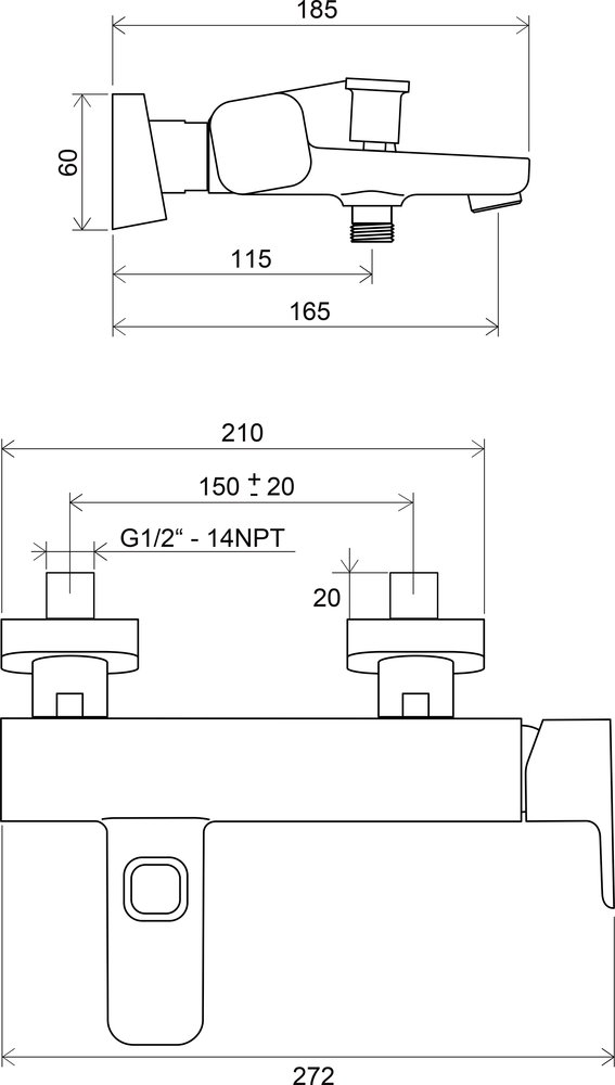 Смеситель для ванны 10° Ravak TD 022.00/150 мм купить в интернет-магазине сантехники Sanbest